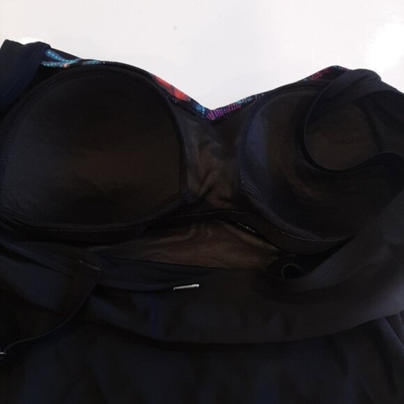 KRISTA One Piece Swimsuit Tropical Floral Panel Solid Black Tummy Control Modest - Picture 11 of 12